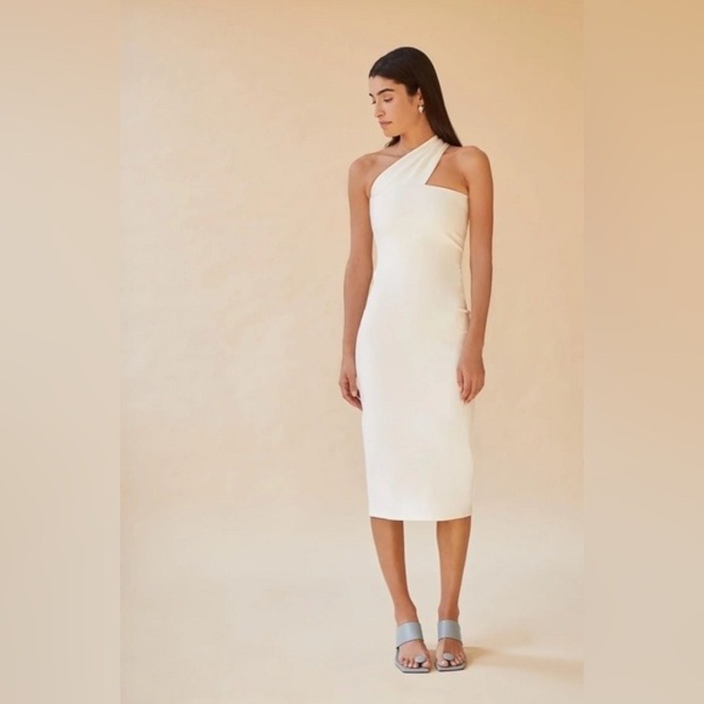 Marcella NYC Caterina Off White One Shoulder Cutout Midi Dress XS